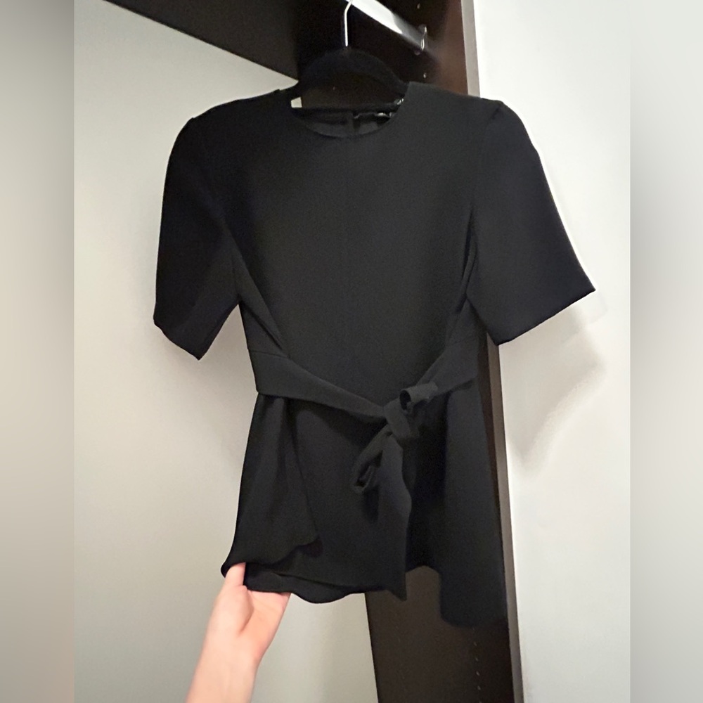 Zara waist tie black blouse